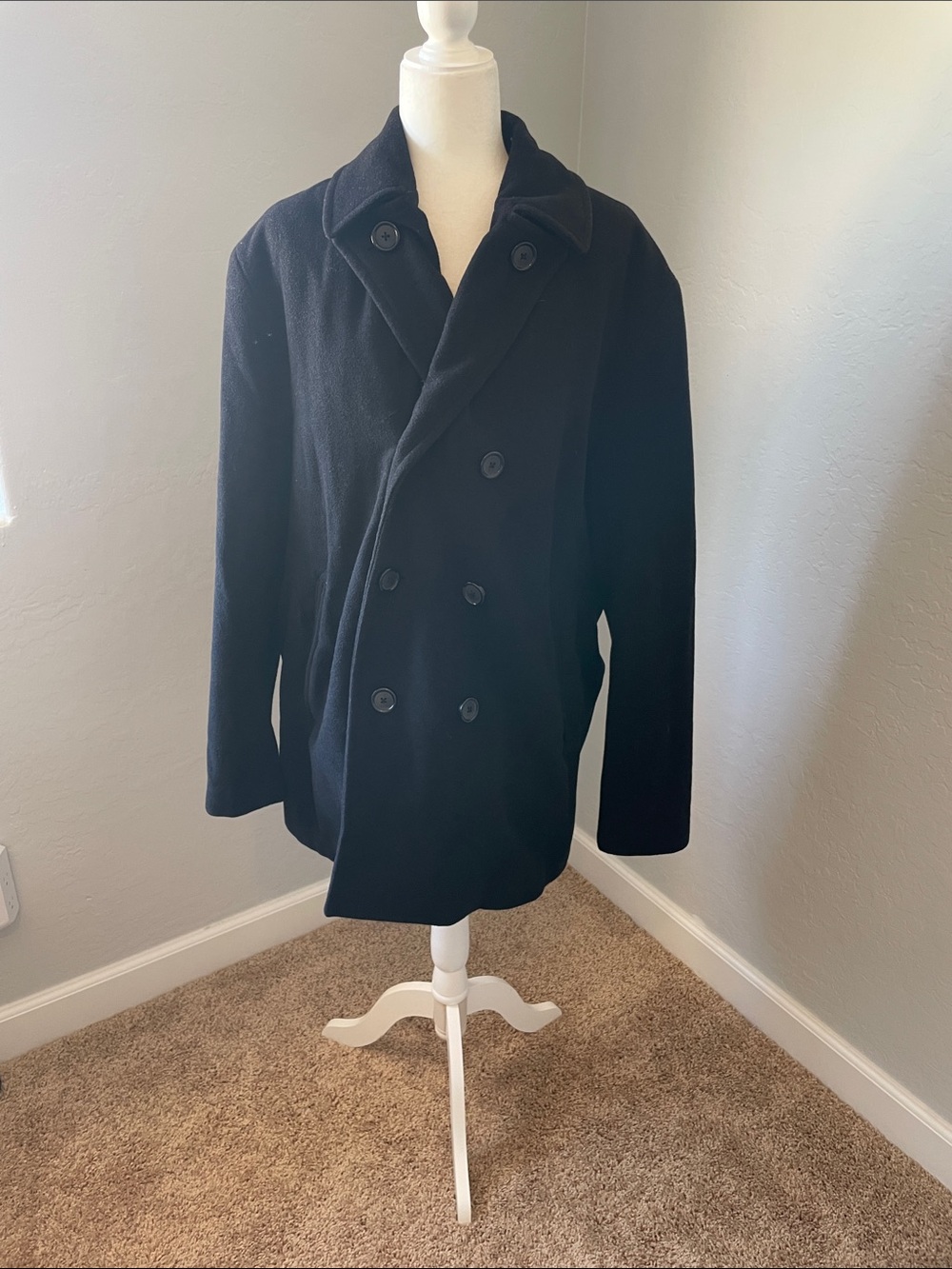 St. John's Bay Double Breasted Black Wool Blend Peacoat Size Large